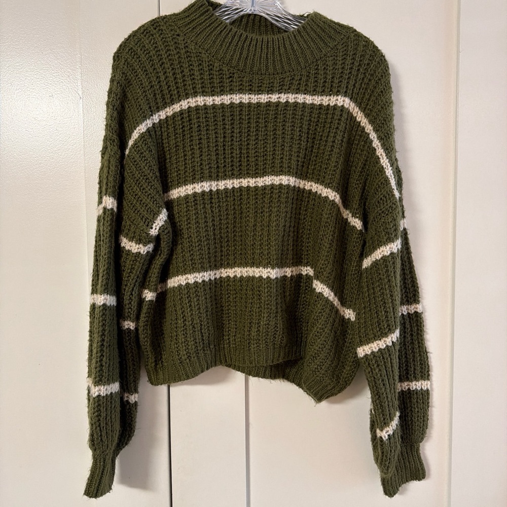 HYFVE Olive & Cream Striped Crewneck Sweater